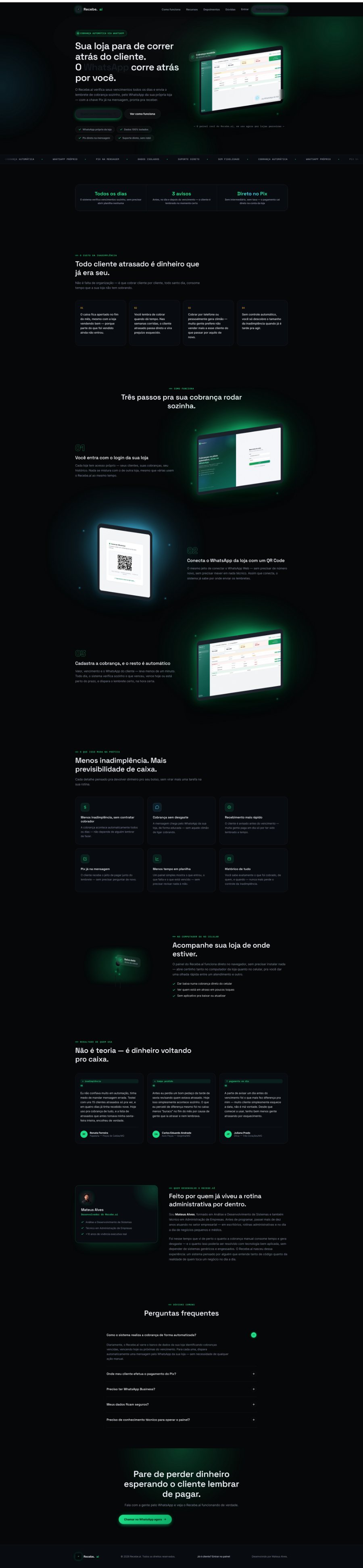 Página do Recebe.aí, sistema de cobrança automática pelo WhatsApp
